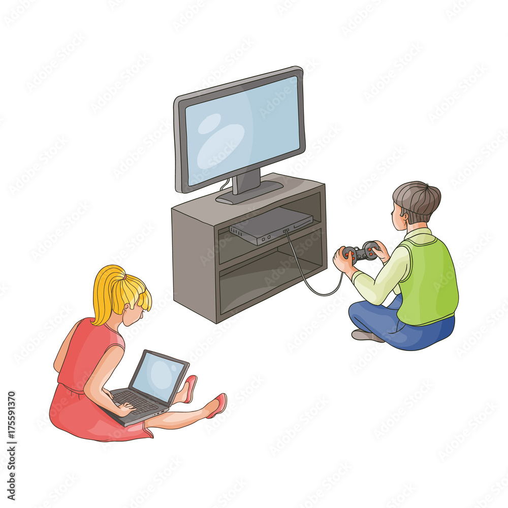 Child teen playing online video games on computer Vector Image