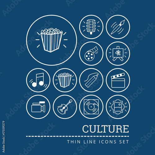 Set of icons related to culture painting, music and cinema