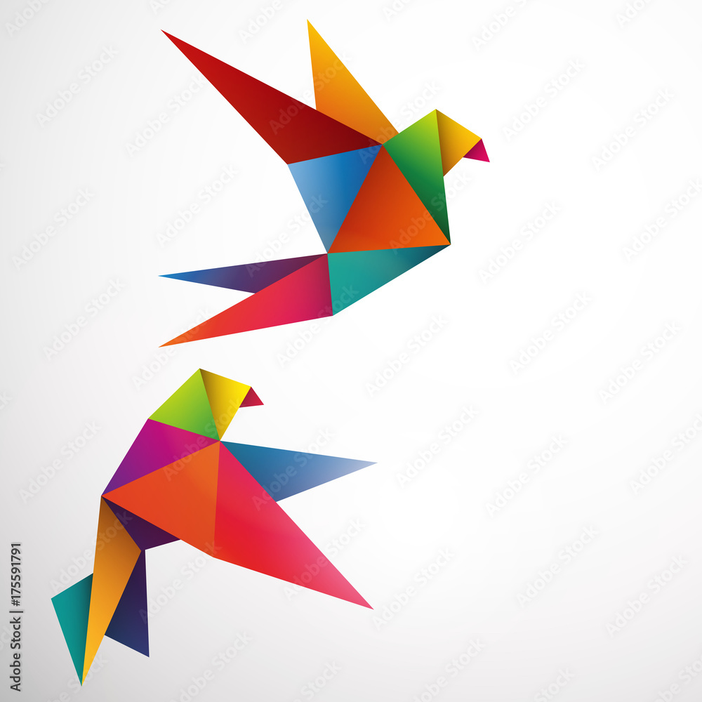 ptaki origami wektor - obrazy, fototapety, plakaty 