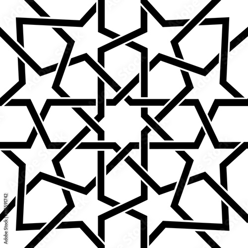Moroccan tile black and white design, Moorish seamless vector pattern, Geometric abstract tiles
  photo