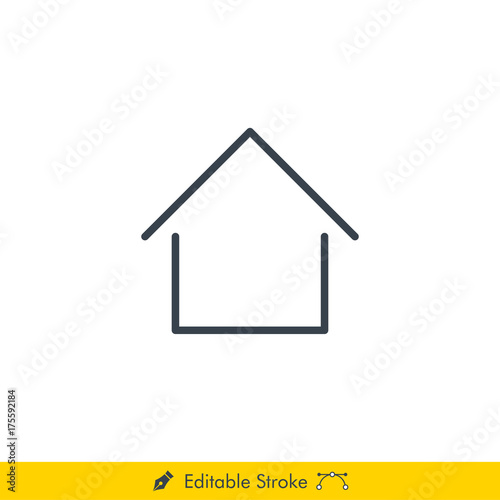 Simple Home Button Icon / Vector - In Line / Stroke Design with Editable Stroke