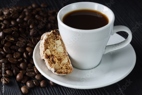Coffee with biscotti or cantucci  traditional Italian biscuit