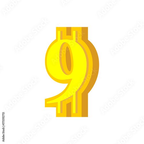 9 numeral bitcoin font. Nine numeric Crypto currency alphabet. Lettering virtual money. Vector illustrationn