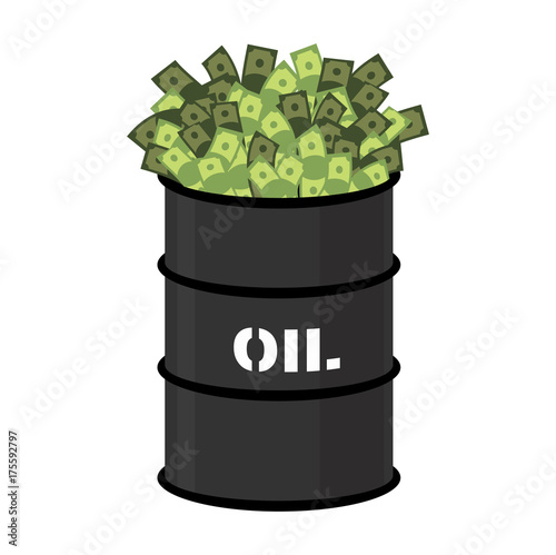 Barrel of oil and money. Barrel and cash. Vector illustration