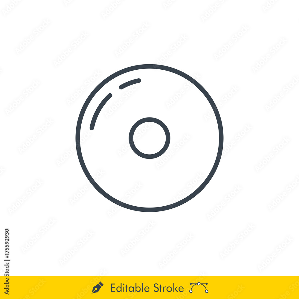 Simple DIsc Icon / Vector - In Line / Stroke Design with Editable Stroke Simple DIsc Icon / Vector - In Line / Stroke Design with Editable Stroke