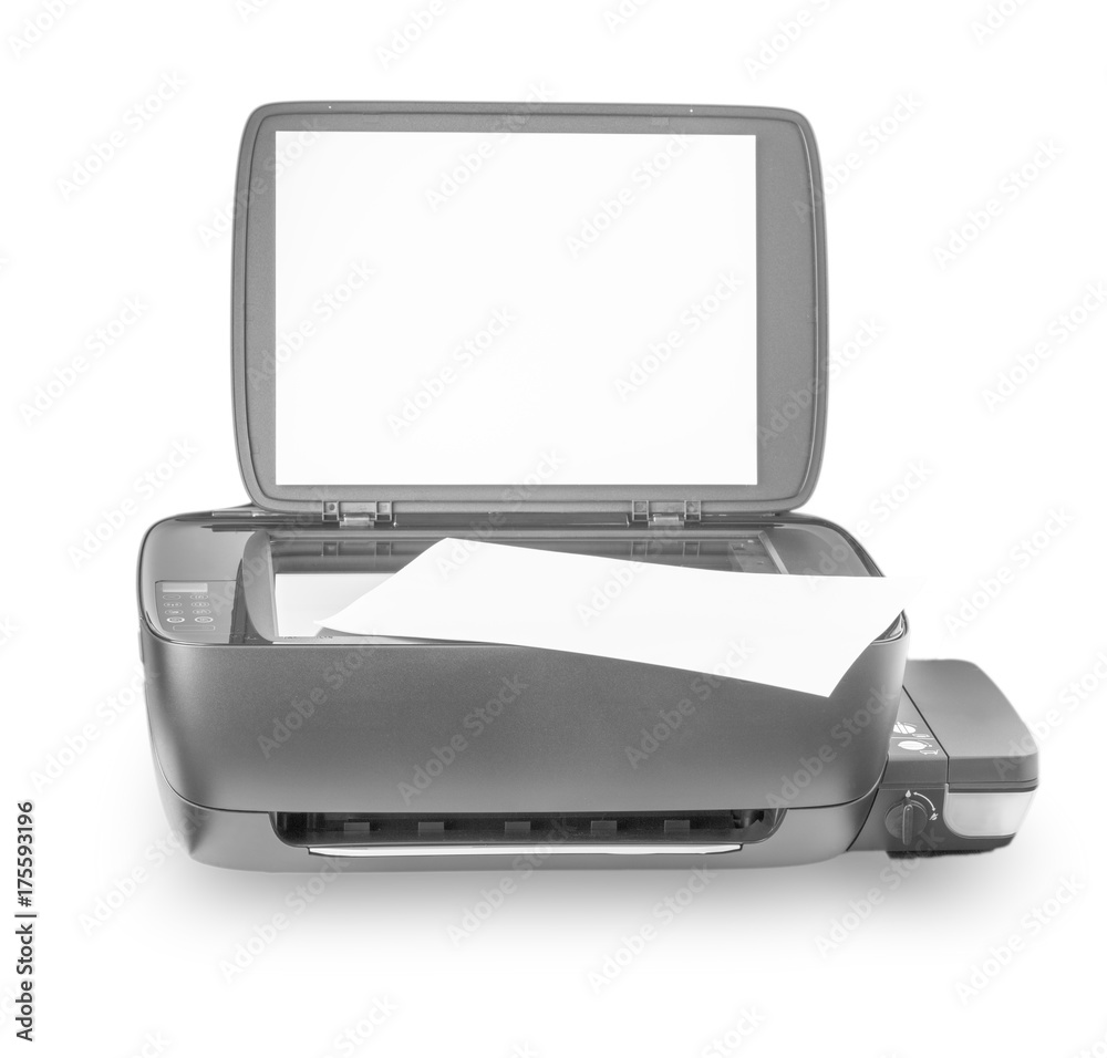 multi-function printer with internal ink tank is isolated white background multi-function printer with internal ink tank is isolated white background