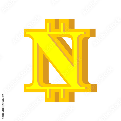 N letter bitcoin font. Cryptocurrency alphabet. Lettering virtual money. Vector illustration