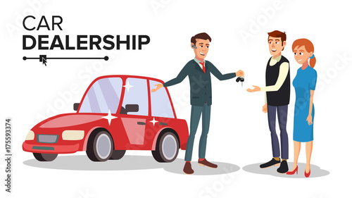 Car Dealer Vector. Car Dealership Agent. Auto Selling Concept. Isolated Flat Cartoon Character Illustration