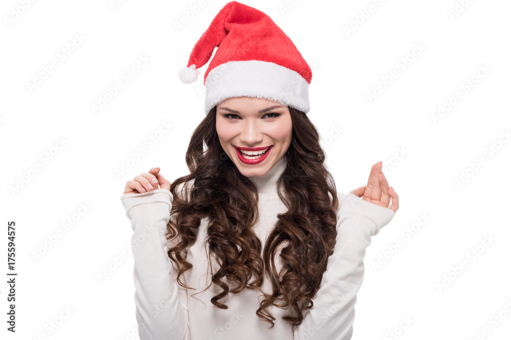 Smiling woman in santa hat Smiling woman in santa hat