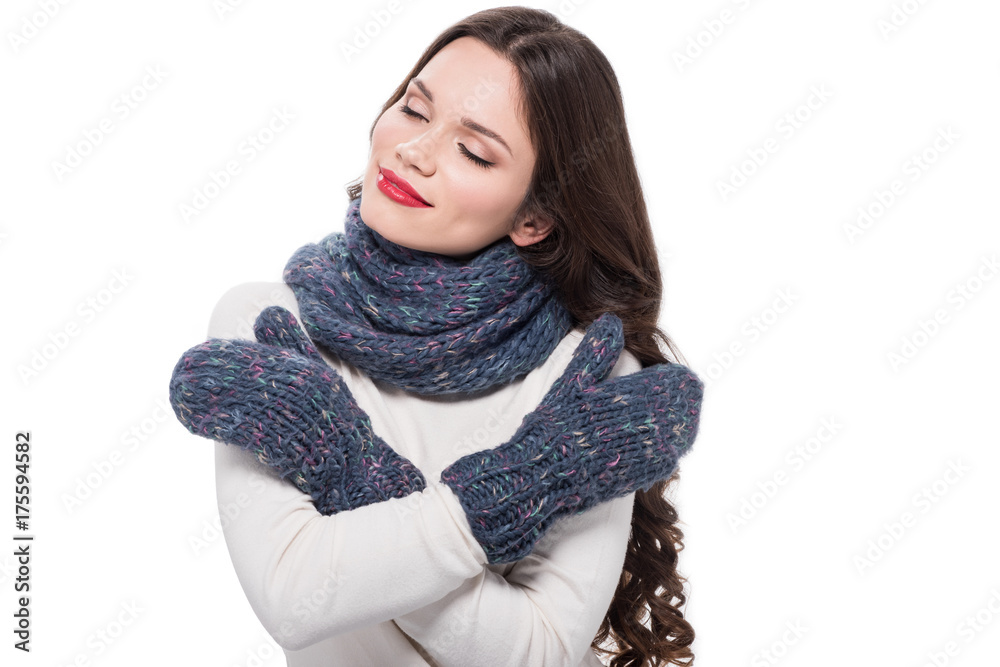 woman in winter clothes warming up woman in winter clothes warming up