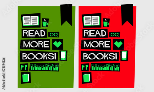 Read more books! (Flat Style Vector Illustration Book Quote Poster Design)