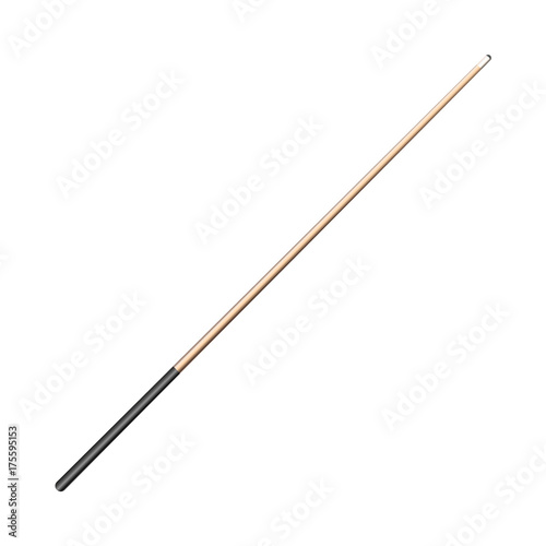 vector flat cartoon style wooden cue with black handle. Isolated illustration on a white background. Professional snooker, pool billiard equipment, instrument for your design.