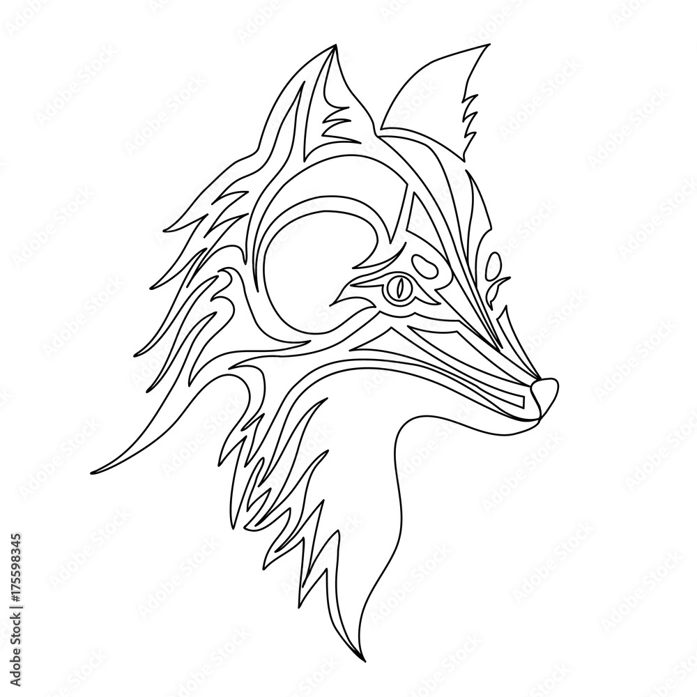 Obraz premium Fox or dog face, tattoo. Vector illustration, isolated on white background