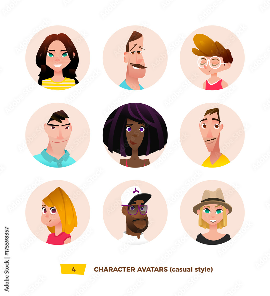 Characters avatars in cartoon flat style Characters avatars in cartoon flat style