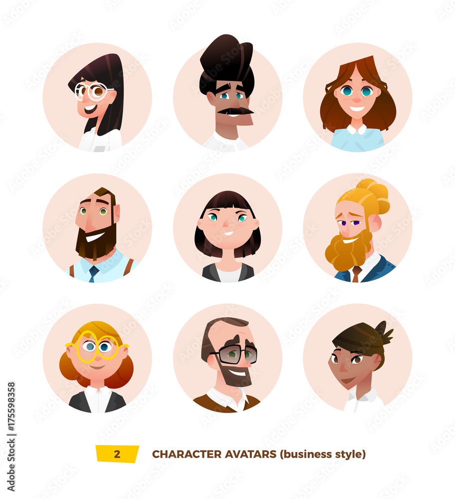 Characters avatars in cartoon flat style Characters avatars in cartoon flat style
