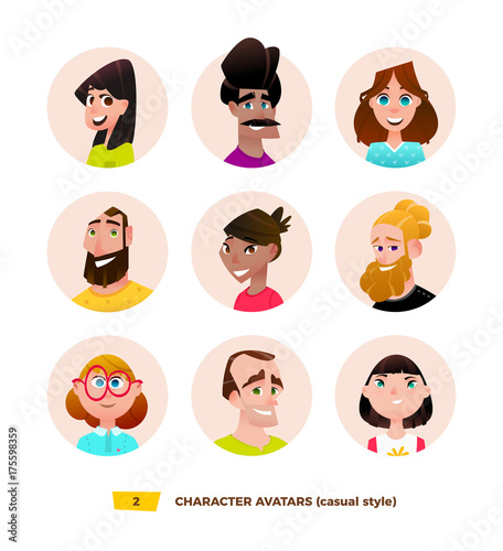 Characters avatars in cartoon flat style