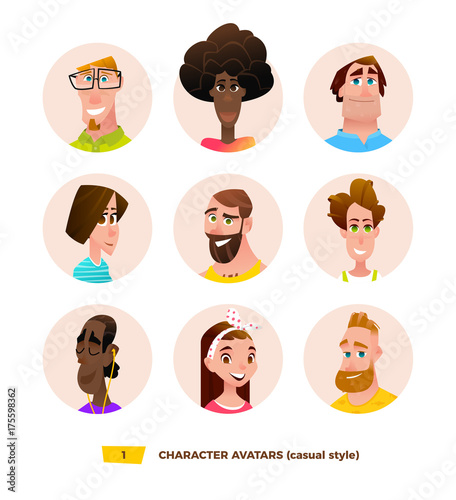 Characters avatars in cartoon flat style
