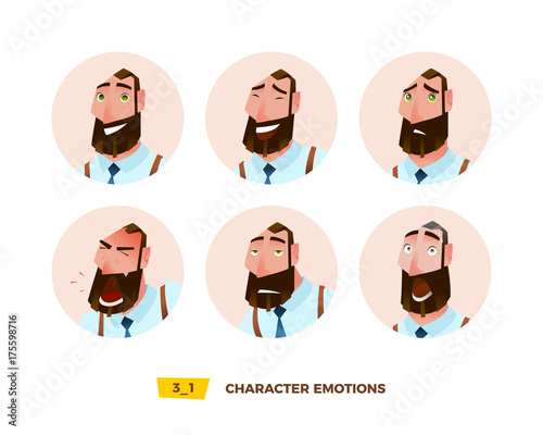 Characters avatars emotion in the circle. 