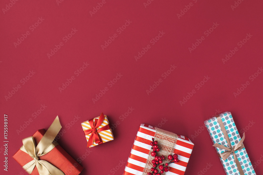 Fototapeta premium arranged christmas gift boxes