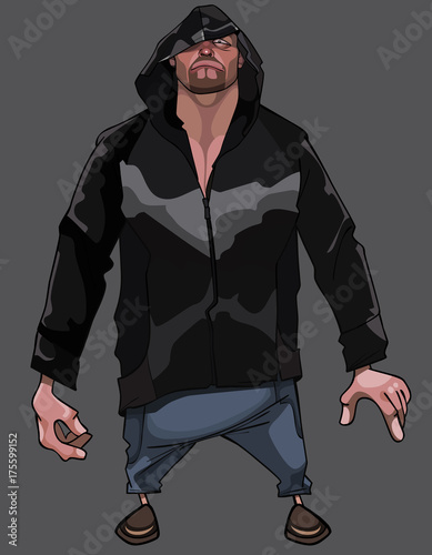 funny caricature cartoon sad man in the hood