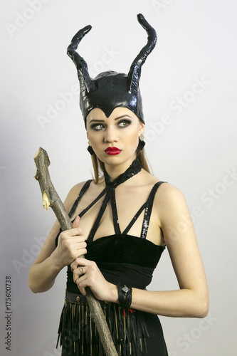 Heroes of the fairy tale Maleficent Parody of the Malyfisent in photo studio