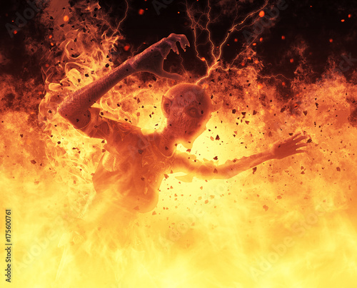 Photos Demon woman burns in a hellfire 3d illustration