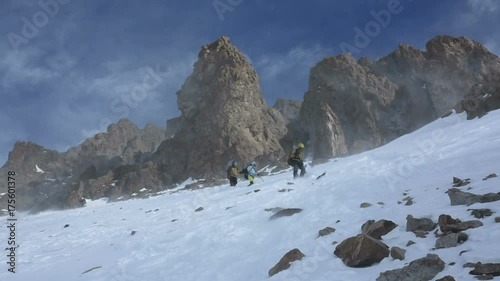 group of climbers caught in a snow storm