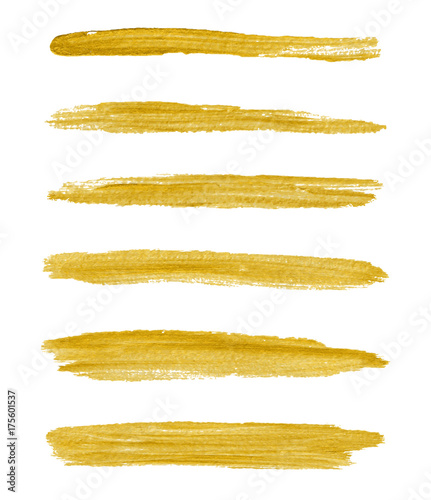 Gold paint vector textured abstract brushes.