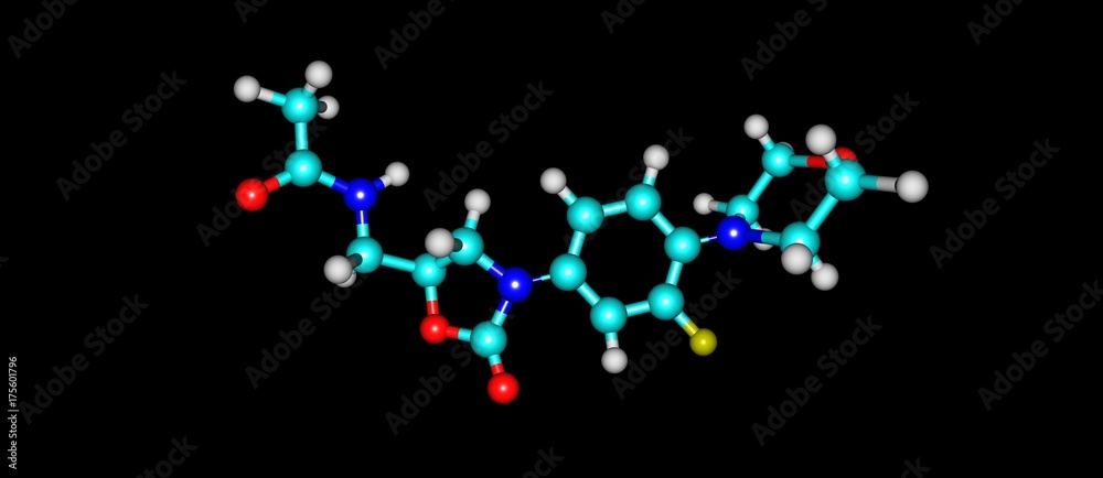 Linezolid antibiotic molecular structure isolated on black Linezolid antibiotic molecular structure isolated on black