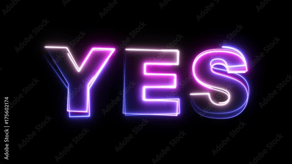 YES text looping and shaking outline in 4k