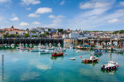 Canvas Print Harbor and Skyline of Saint Peter Port, Guernsey, Channel Islands, UK