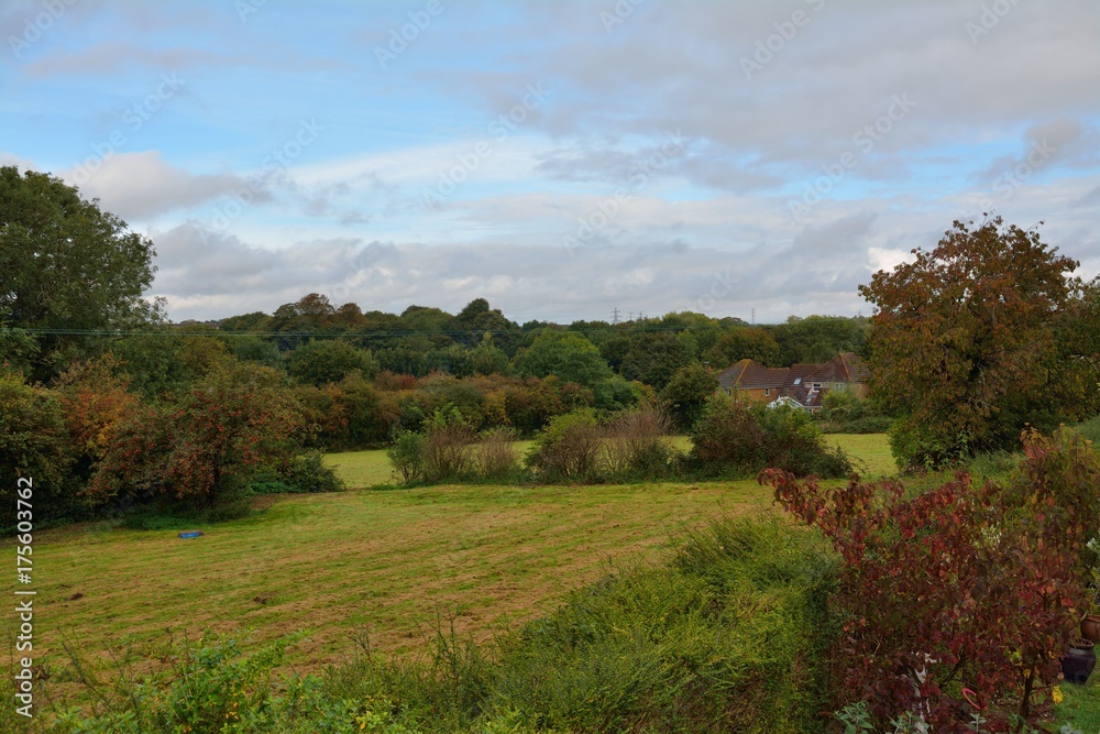 Rural England. landscape view of fields and paddocks in South east England, in early Autumn.