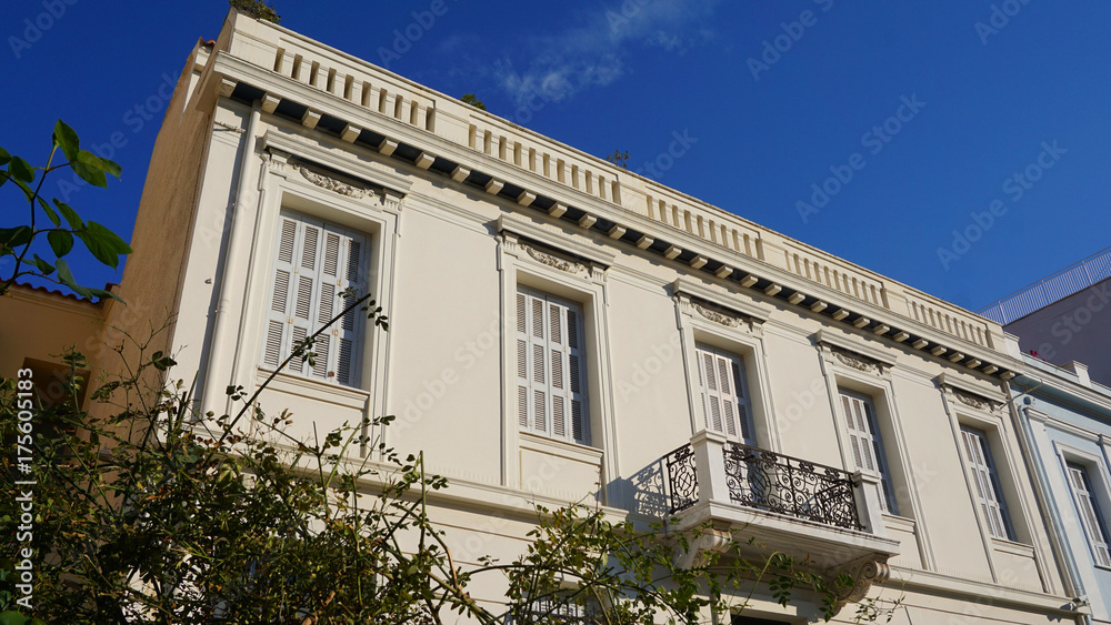 Photo from iconic neoclassic houses in Plaka district, Athens historic center, Attica, Greece Photo from iconic neoclassic houses in Plaka district, Athens historic center, Attica, Greece
