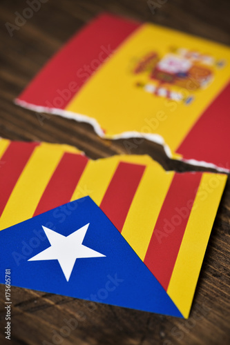 Catalan pro-independence flag and Spanish flag