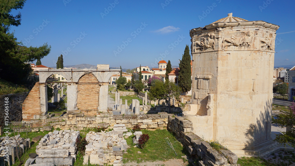 Photo of iconic ancient site of Roman Forum, Athens historic center, Attica, Greece