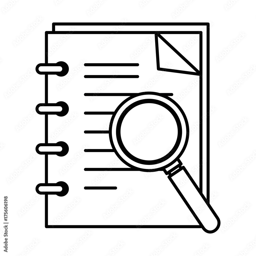 note book with magnifying glass note book with magnifying glass