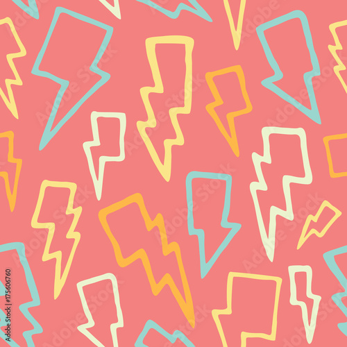 Cute cartoon hand drawn thunder bolts seamless vector pattern