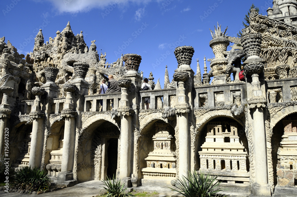 HAUTERIVES, FRANCE, August 2, 2016 : Palais Ideal (Ideal Palace), or Palais du Facteur Cheval, is a monument build by mailman Cheval, classified french historic monument as naive art architecture.