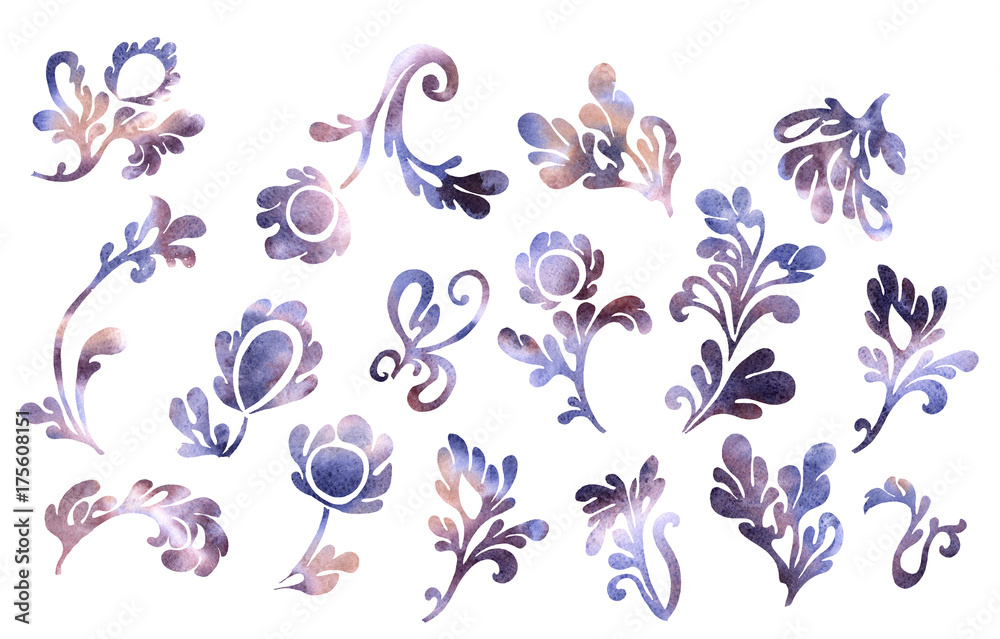 Retro purple flower and leaves exquisite vintage collection
