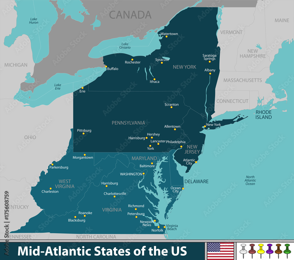 Fototapeta premium Mid Atlantic States of the United States