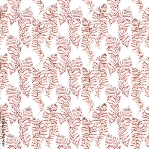 Seaweed sea life. Watercolor hand drawn painted illustration. Seamless pattern.