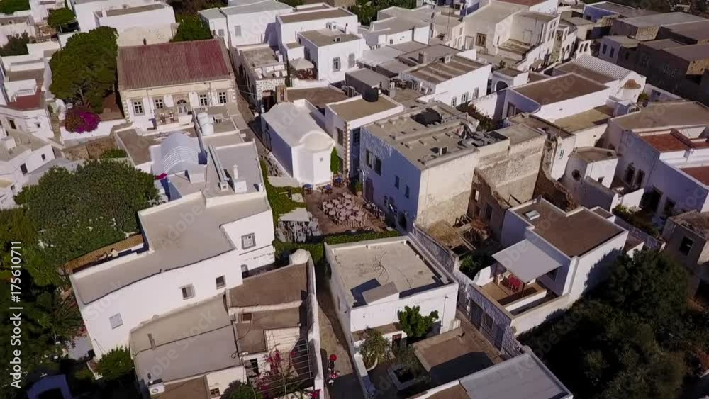 Aerial drone video of famous chora of Patmos island, Dodecanese, Greece Aerial drone video of famous chora of Patmos island, Dodecanese, Greece
