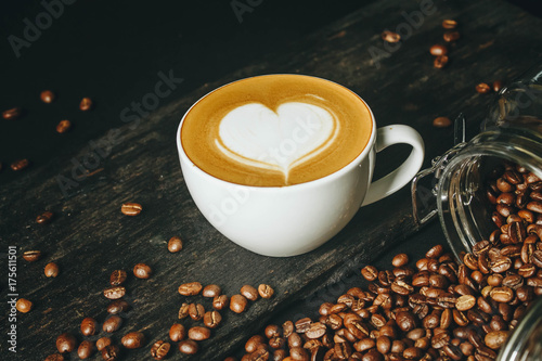 Heart latte art coffee.