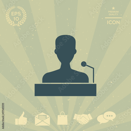 Speaker, orator speaking from tribune icon