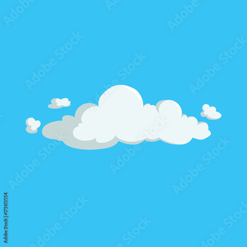 Cartoon cute fluffy cloud trendy design icon. Vector illustration of weather or sky background.
