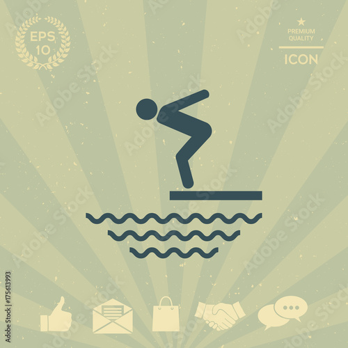 Swimmer on a springboard, Jumping into the water - icon