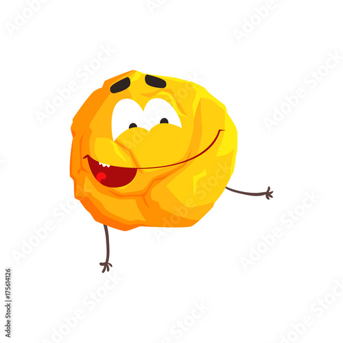 Cute humanized yellow planet character, sphere with funny face cartoon vector Illustration