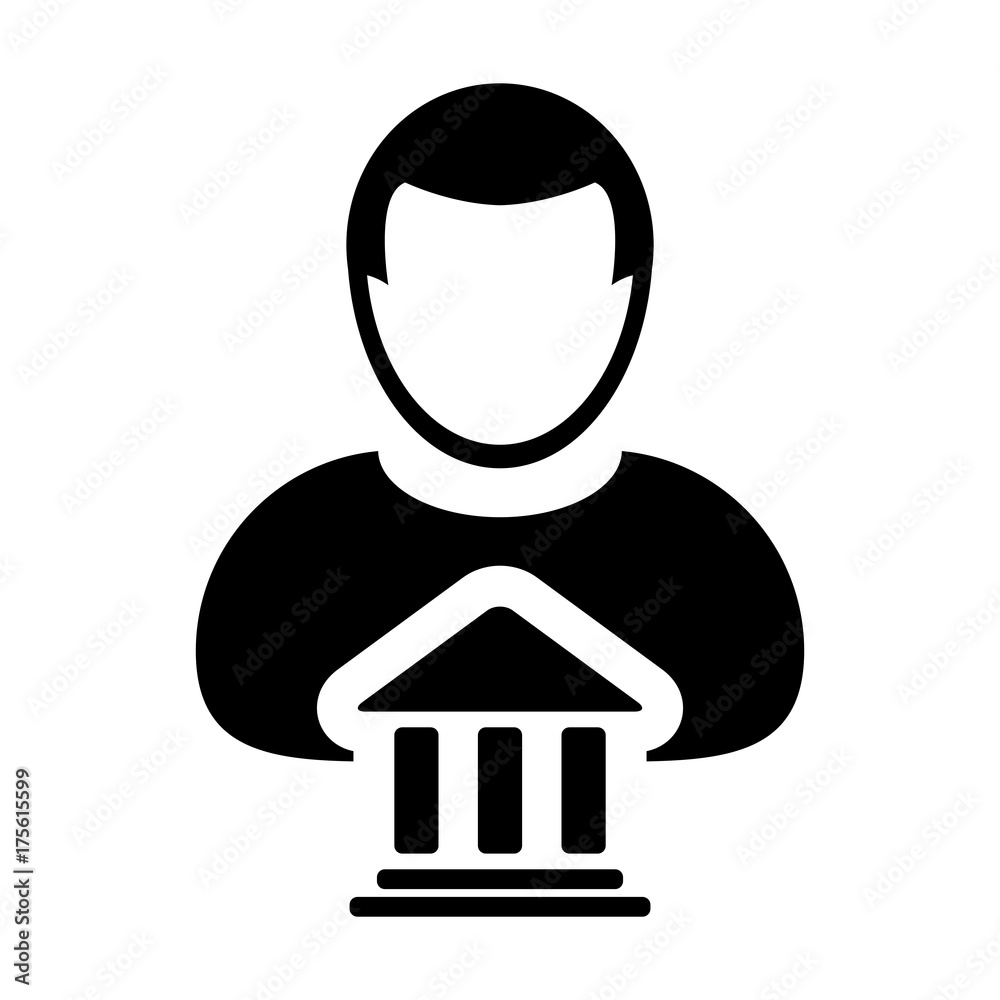 Bank Icon Vector With Person Profile Male Avatar Symbol for Banking and Finance in Glyph Pictogram illustration Bank Icon Vector With Person Profile Male Avatar Symbol for Banking and Finance in Glyph Pictogram illustration