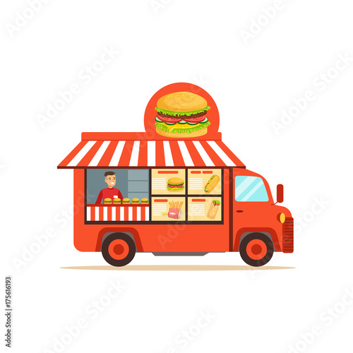 Flat street food van with junk food
