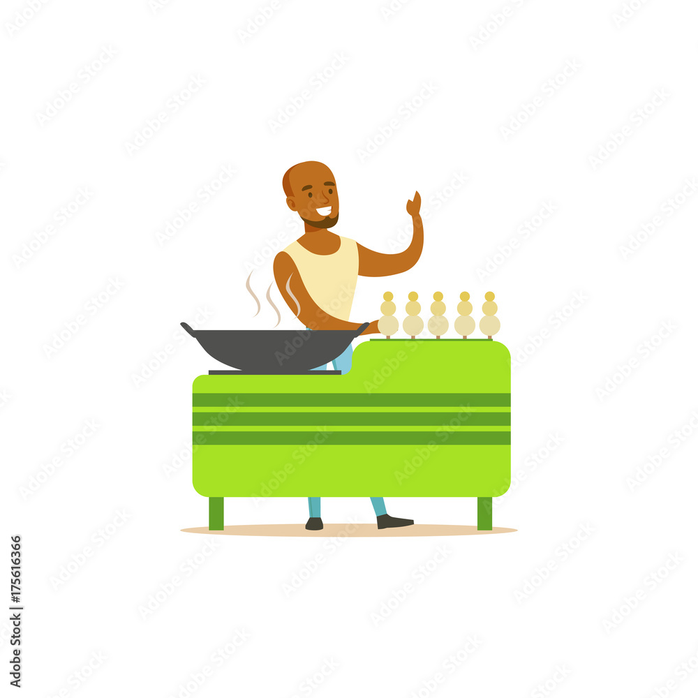 Flat street food cart with barbecue Flat street food cart with barbecue
